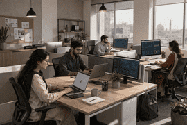 Digital marketing agency office in Lahore with team working on campaigns